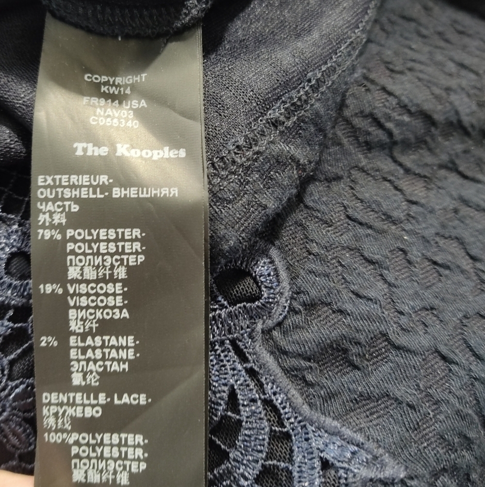 THE KOOPLES Navy Blue Fit & Flare textured Dress S lace Detail Stretch S M - Picture 11 of 12